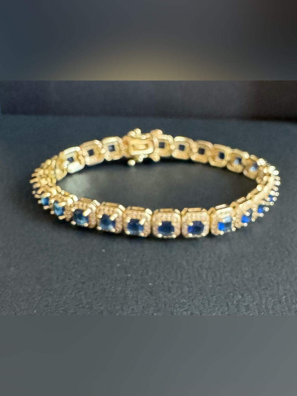 Gold-Plated Bracelet with Blue Gem Accents